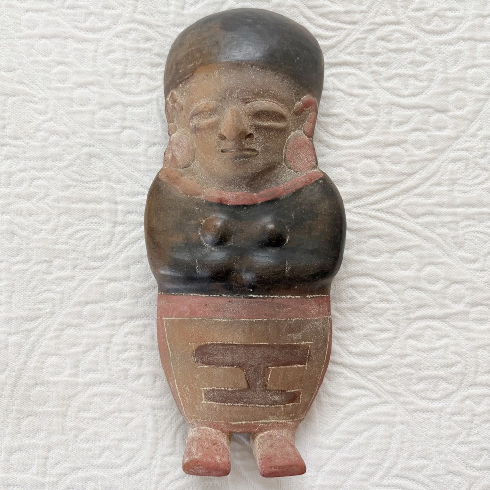 Indigenous Pre-Columbian Bahia-Style Folk Art 11" Earthenware Whistle Figure